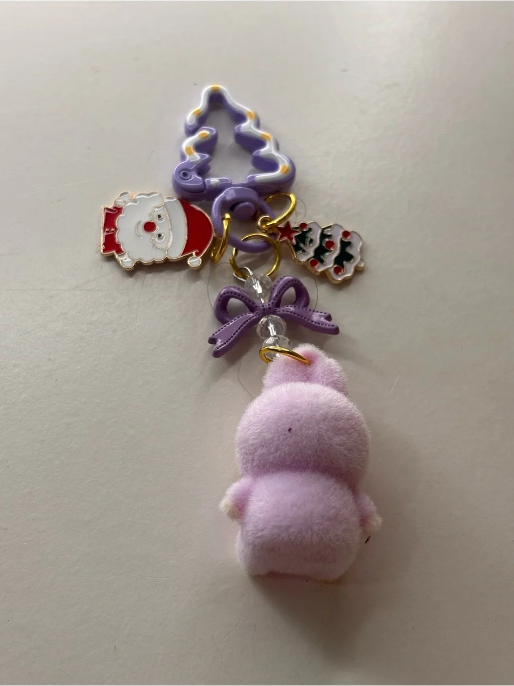 Purple Bunny Plush Charm Keychain with Holiday Charms